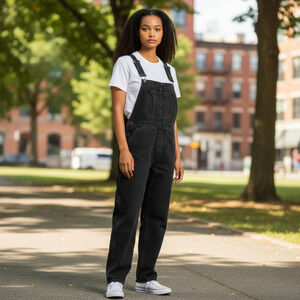 Aerie Charcoal Linen Lyocell Blend Soft Crop Overalls Women's Size Large